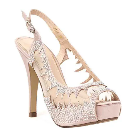 Lady Couture Dream Champagne Jewled Mesh Sling Back Heels