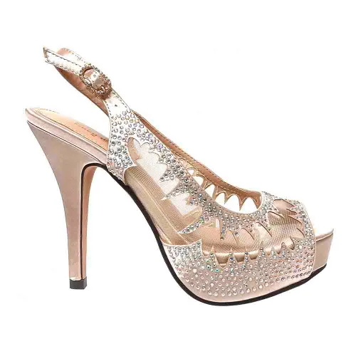 Lady Couture Dream Champagne Jewled Mesh Sling Back Heels