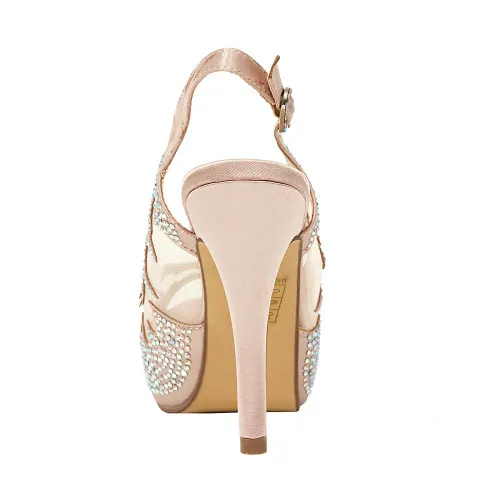 Lady Couture Dream Champagne Jewled Mesh Sling Back Heels