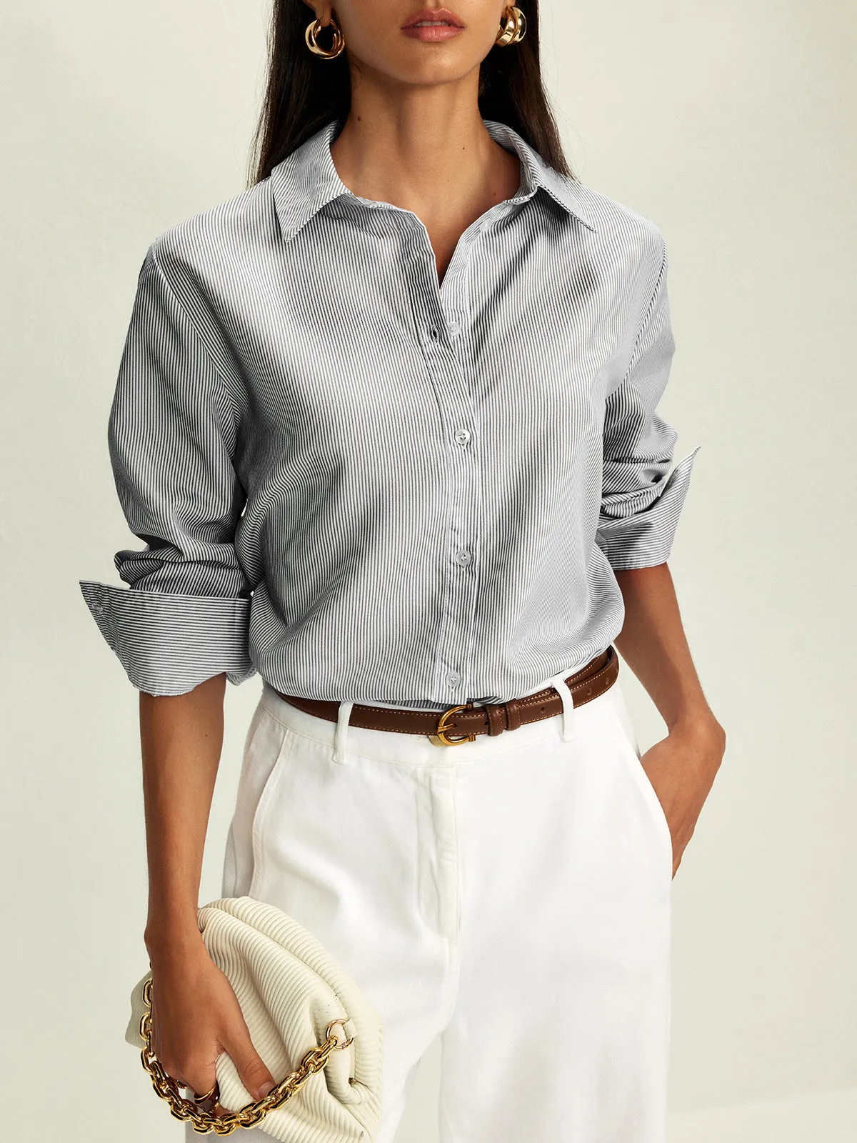 Lapel Pinstripe Versatile Shirt