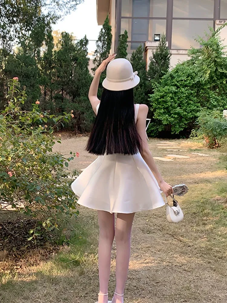 Large size French rich daughter pink suspender dress women's autumn and winter fat mm sweet hot girl waist waist puffy skirt