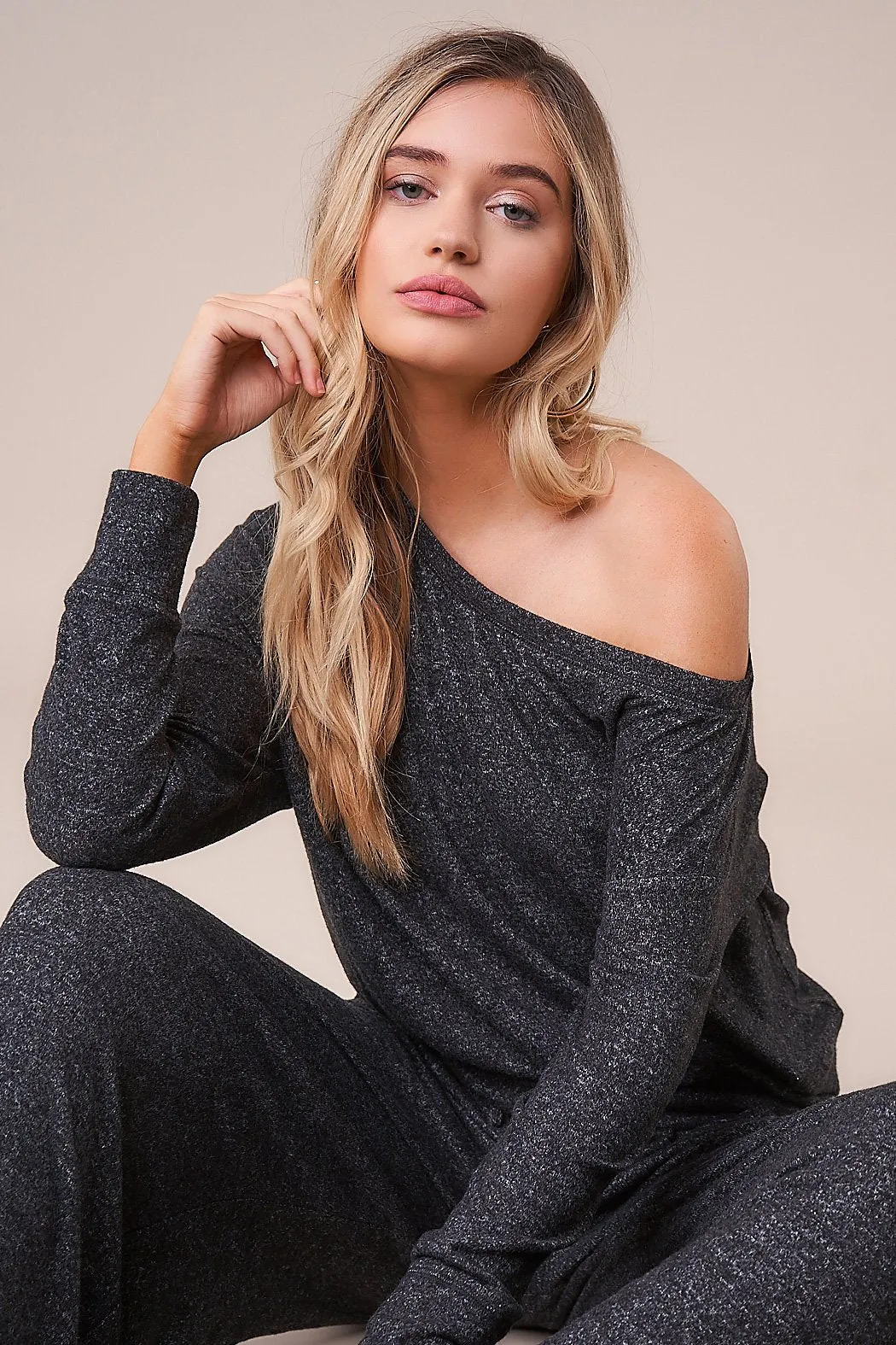 Layover One Shoulder Loose Knit Top