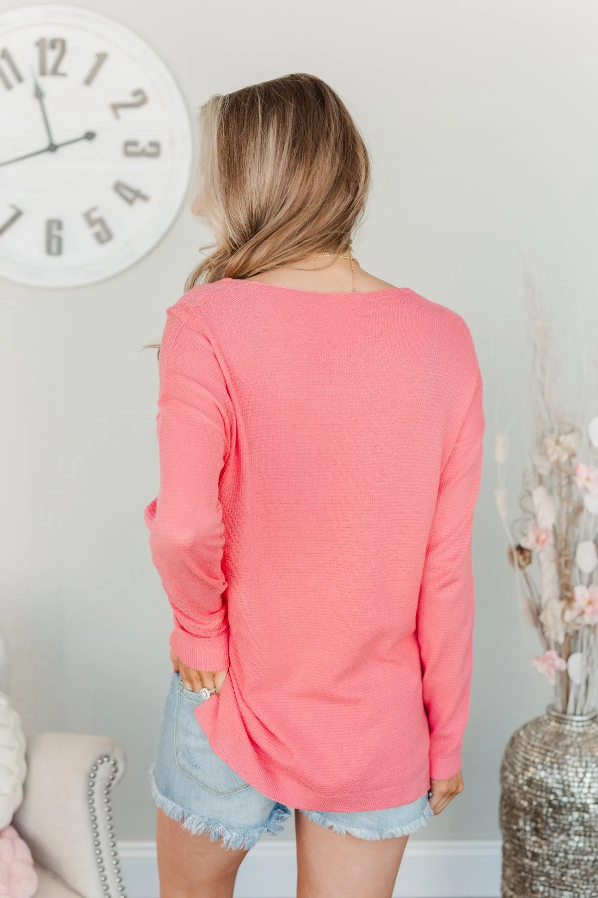 Coral Life In Full Bloom V-Neck Knit Top