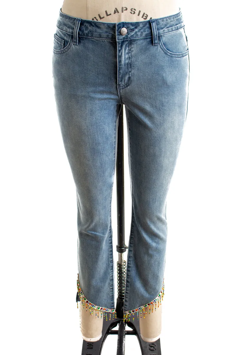 Light Washed Mina Jeans with Beaded Trim