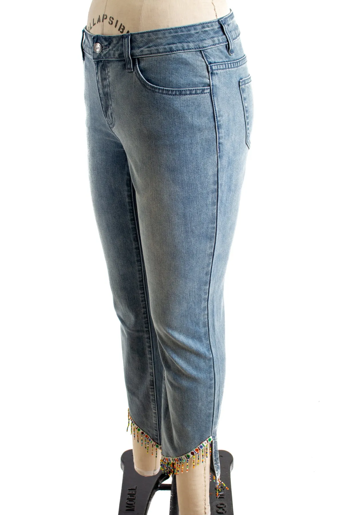 Light Washed Mina Jeans with Beaded Trim