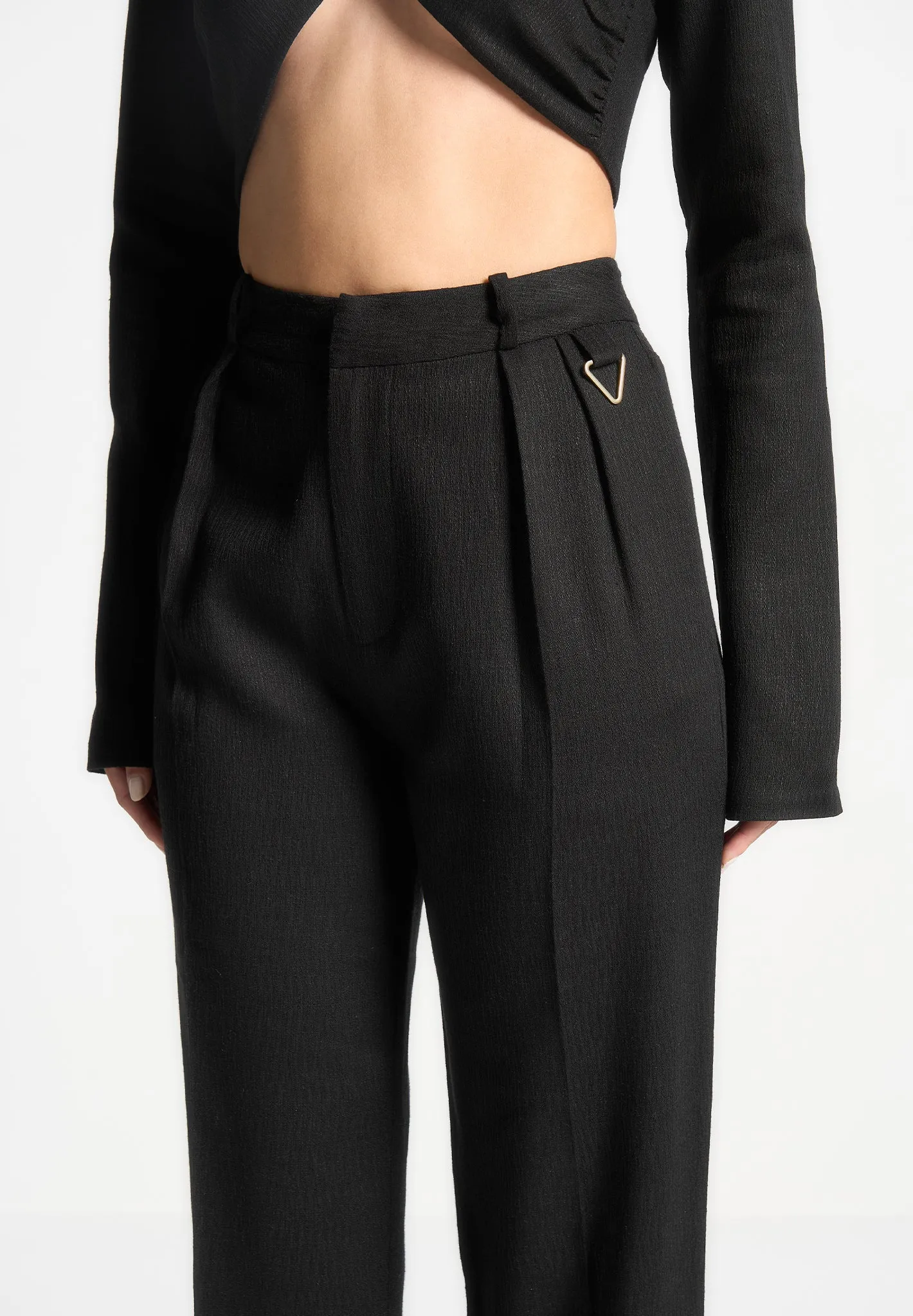 Linen Twin Pleat Trousers - Black