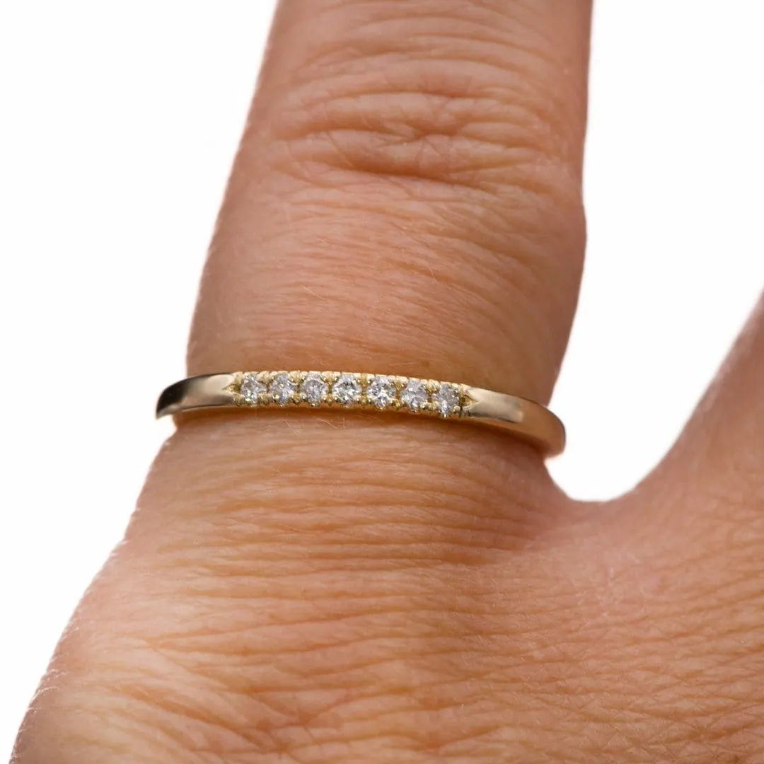 Louise Anniversary Band - Narrow French Set Lab Diamond 10k Yellow Gold Stacking Wedding Ring