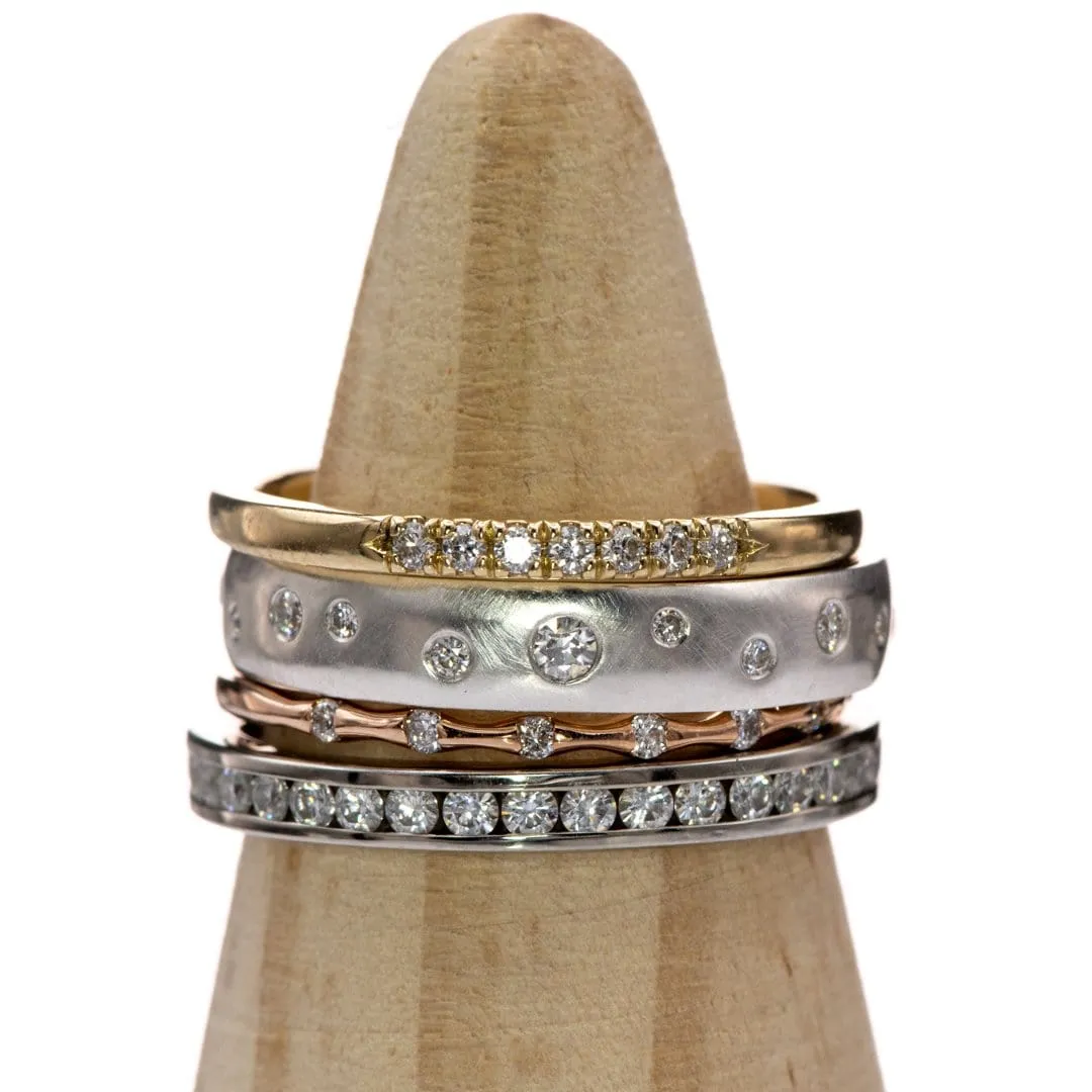 Louise Anniversary Band - Narrow French Set Lab Diamond 10k Yellow Gold Stacking Wedding Ring