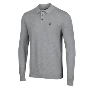 Luke 1977 Magnesium Knitted Long Sleeve Polo - Mid Marl Grey