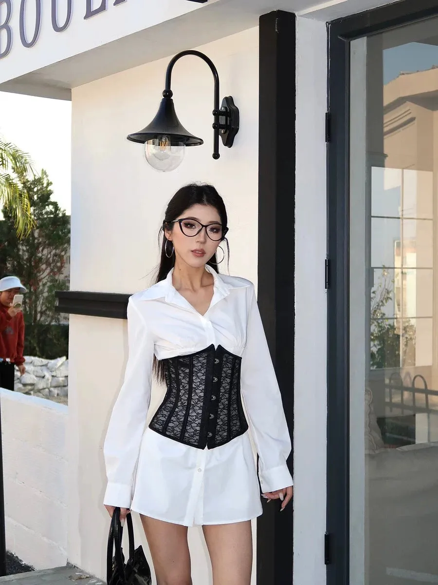 Luo Ge's wool roll American hot girl high-end design white shirt dress niche girdle dress suit