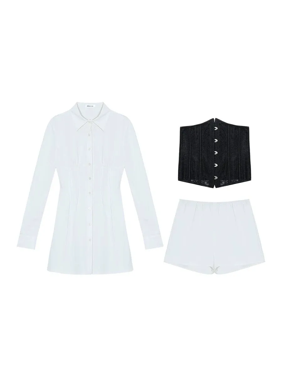 Luo Ge's wool roll American hot girl high-end design white shirt dress niche girdle dress suit