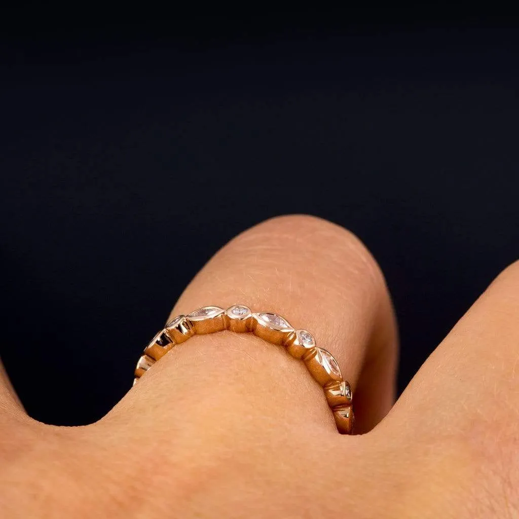 Maggie Band, Diamond or Sapphire Bezel Set Marquise Stacking Half Eternity Anniversary Ring