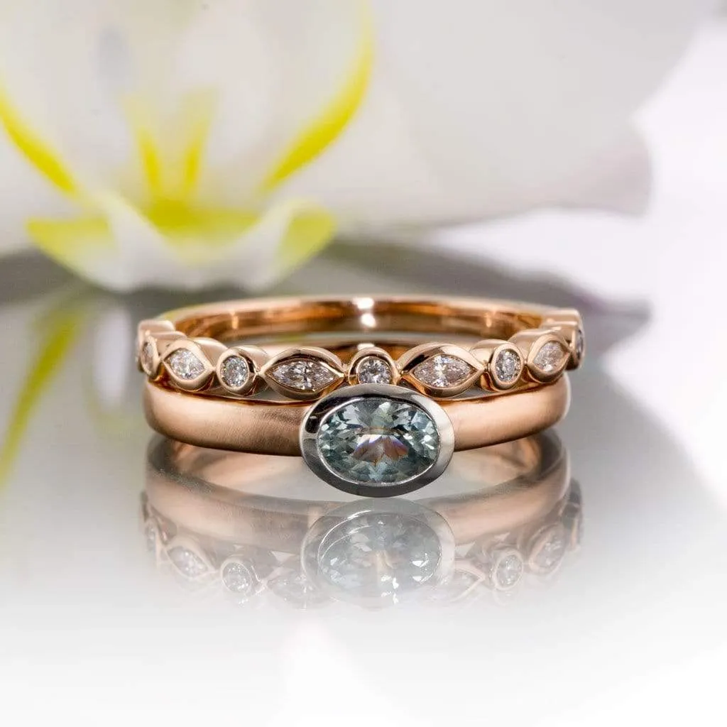 Maggie Band, Diamond or Sapphire Bezel Set Marquise Stacking Half Eternity Anniversary Ring