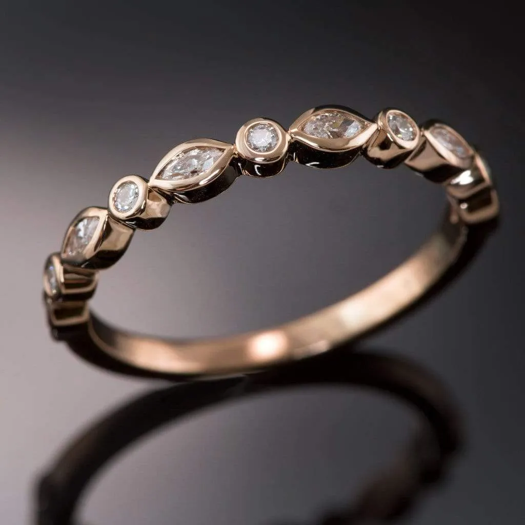 Maggie Band, Diamond or Sapphire Bezel Set Marquise Stacking Half Eternity Anniversary Ring