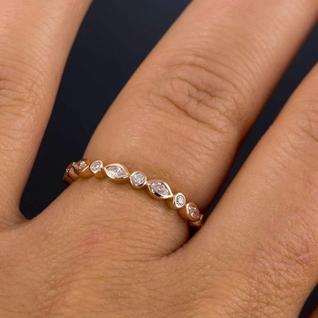 Maggie Band, Diamond or Sapphire Bezel Set Marquise Stacking Half Eternity Anniversary Ring