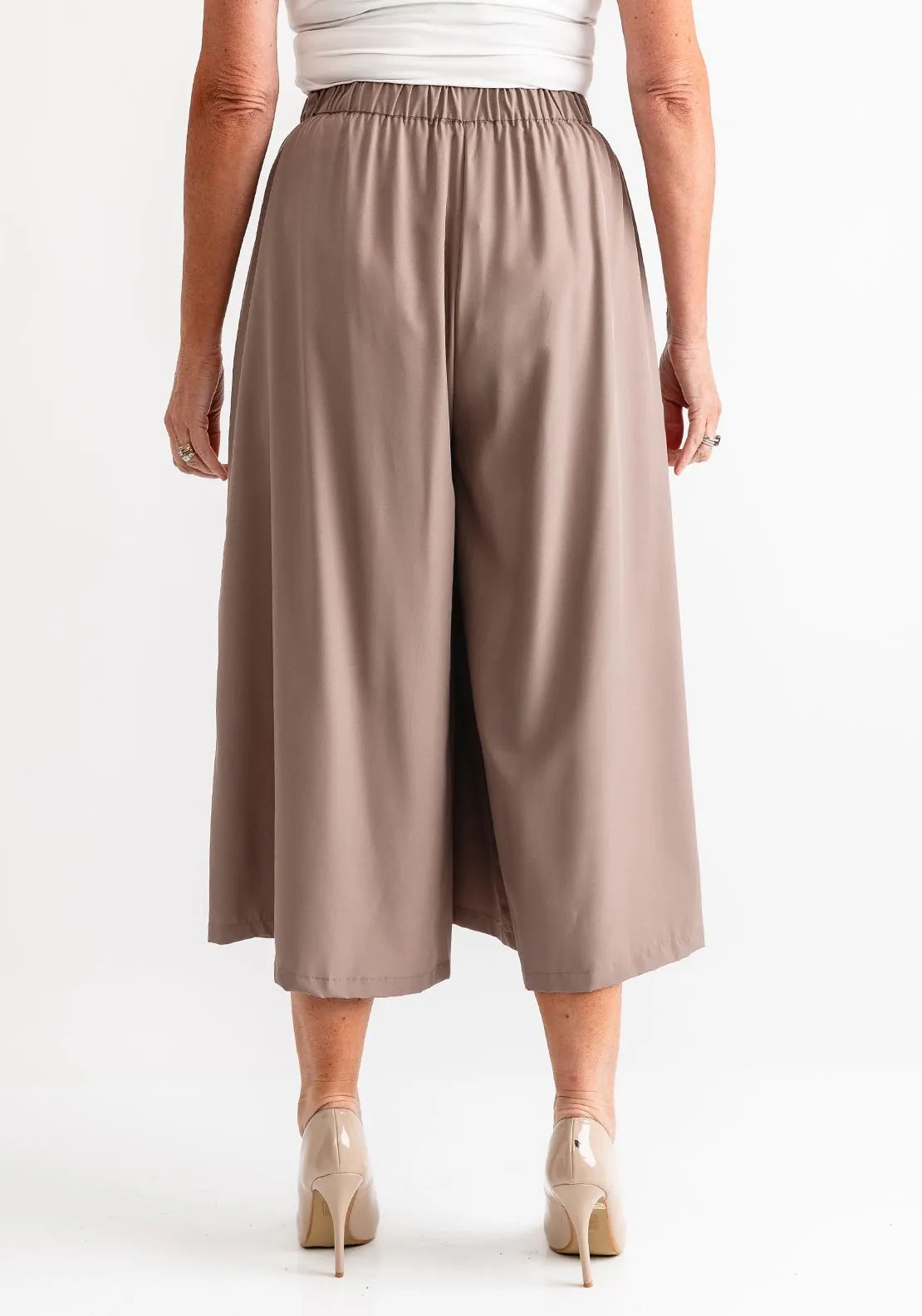 Malissa J One Size Cropped Wide Leg Trousers, Taupe