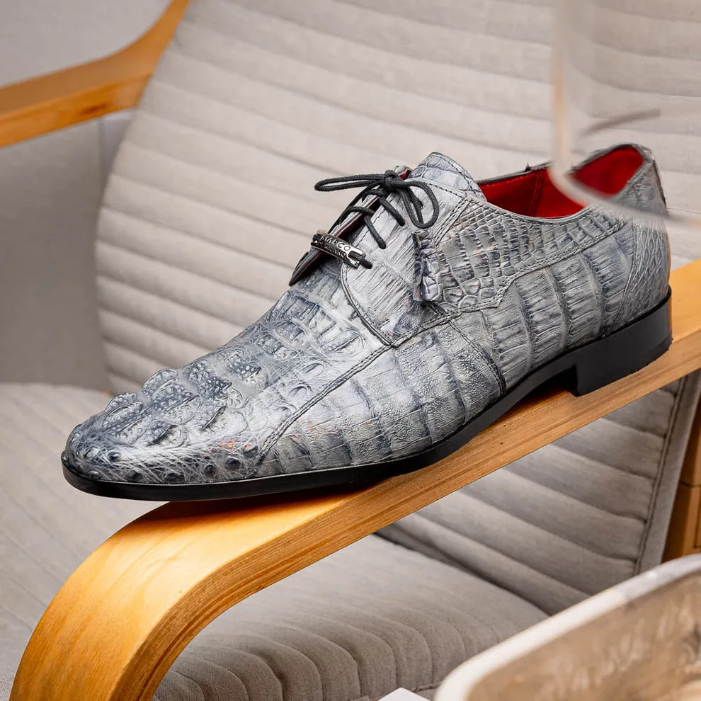 Gray Exotic Crocodile Derby Oxfords for Men