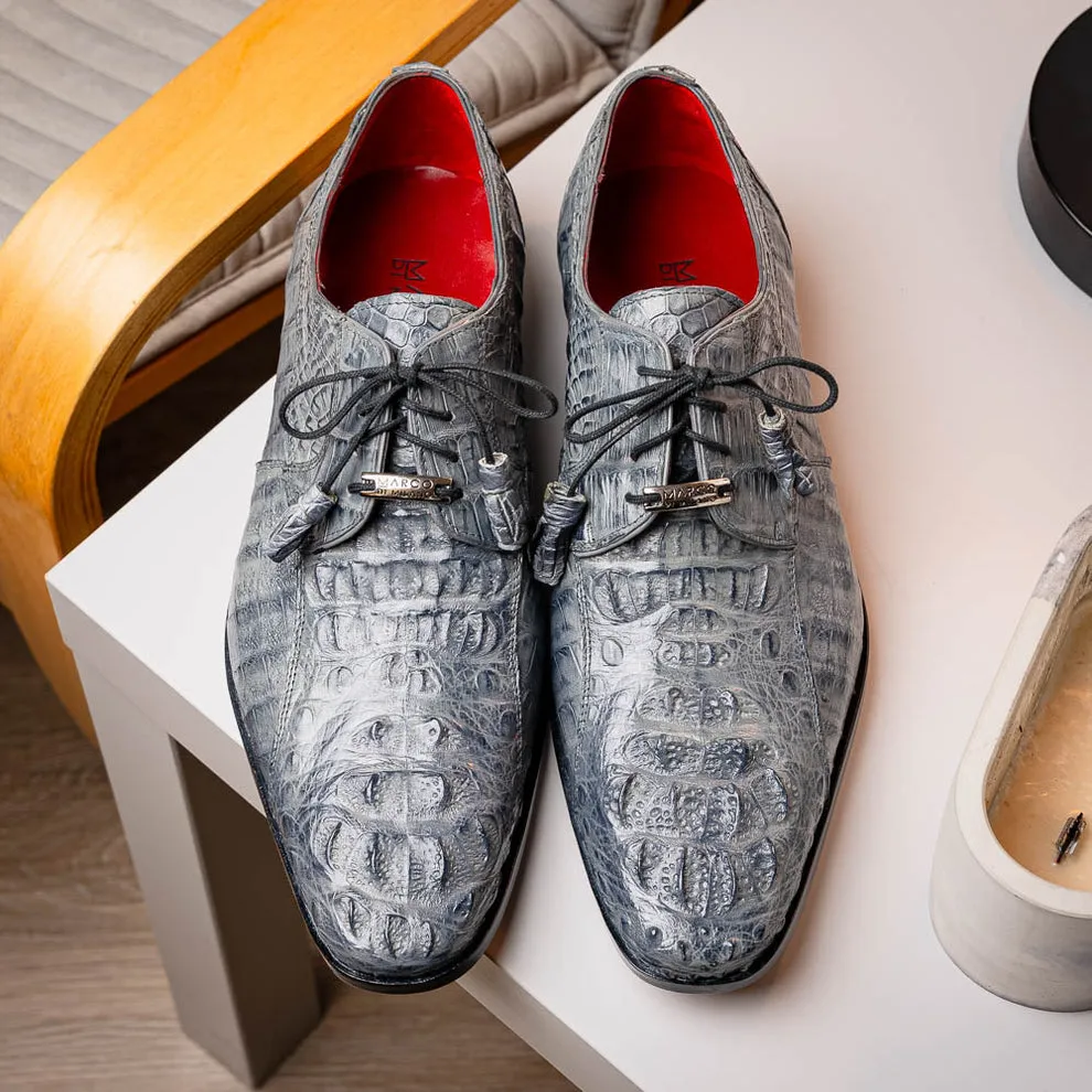 Gray Exotic Crocodile Derby Oxfords for Men