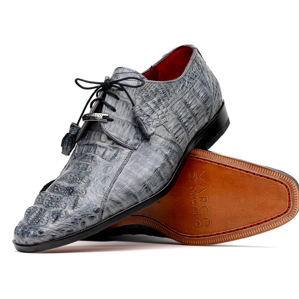 Gray Exotic Crocodile Derby Oxfords for Men