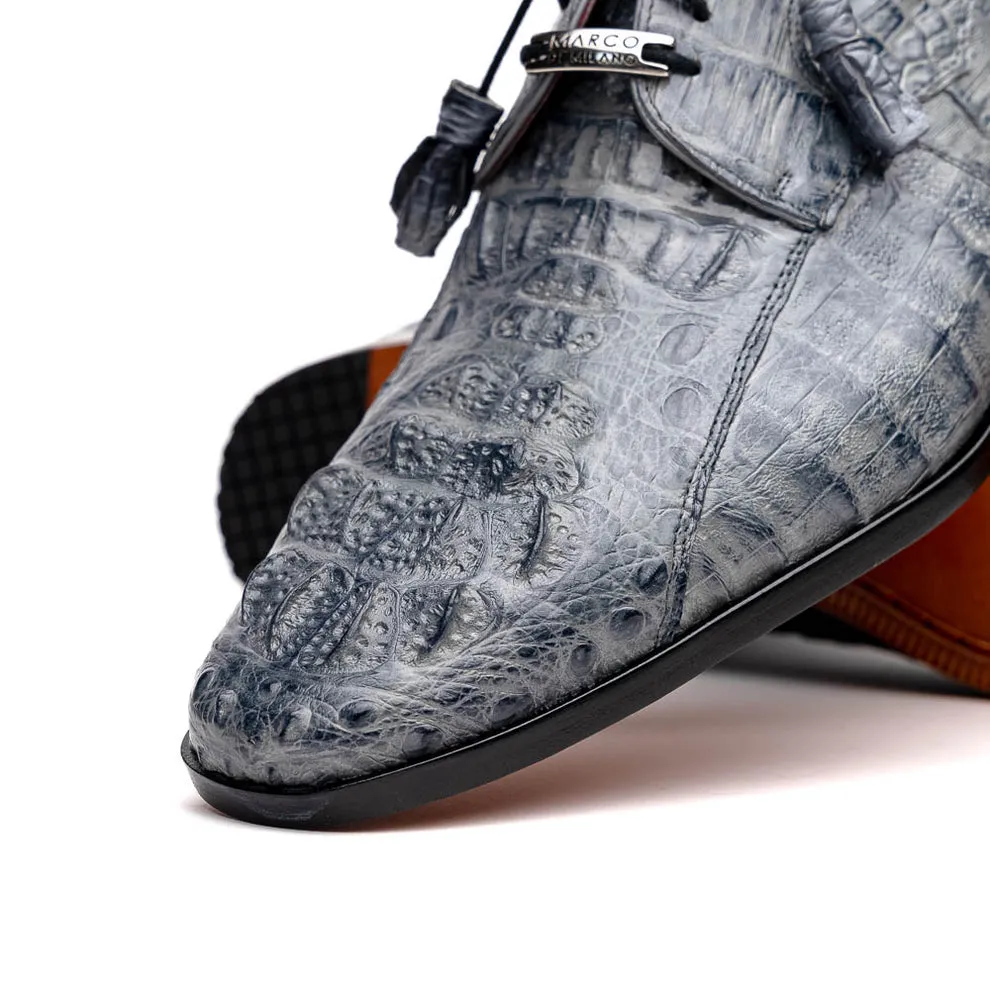 Gray Exotic Crocodile Derby Oxfords for Men