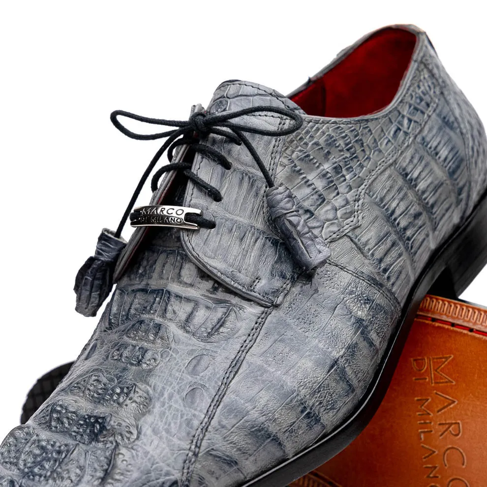 Gray Exotic Crocodile Derby Oxfords for Men