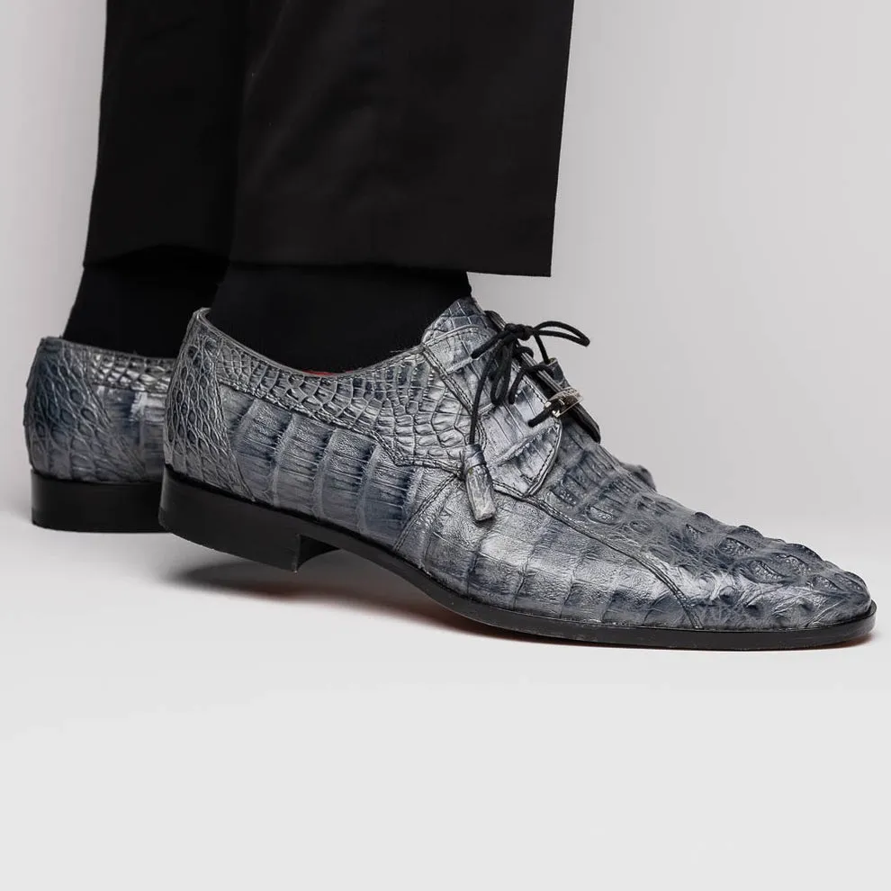 Gray Exotic Crocodile Derby Oxfords for Men