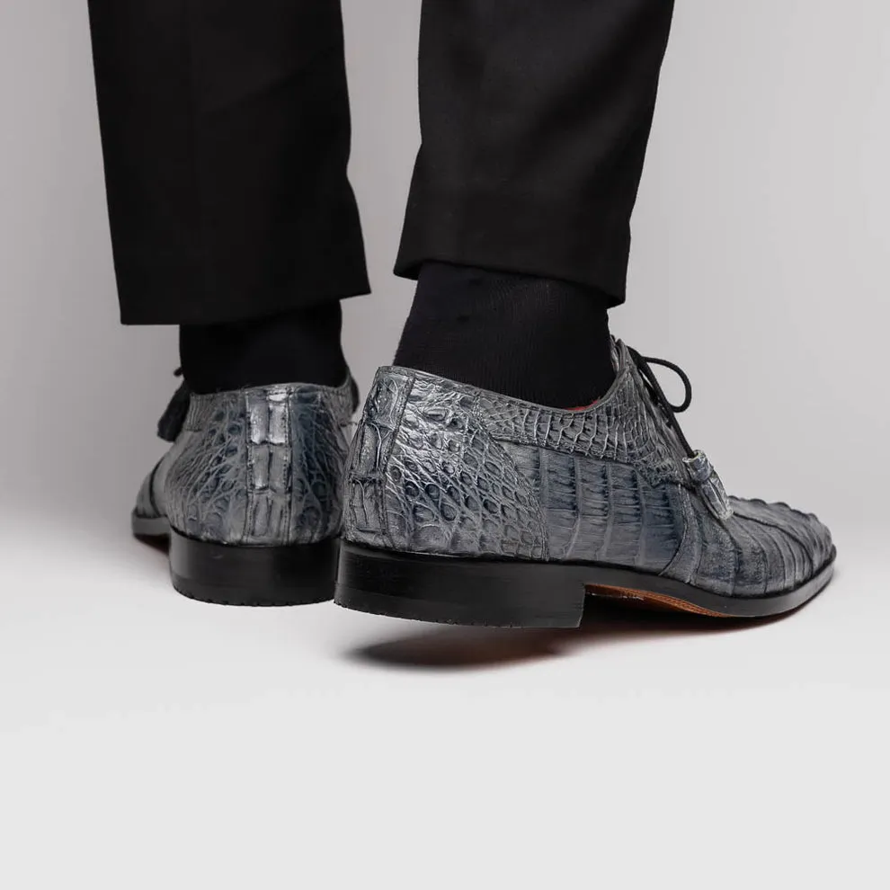 Gray Exotic Crocodile Derby Oxfords for Men