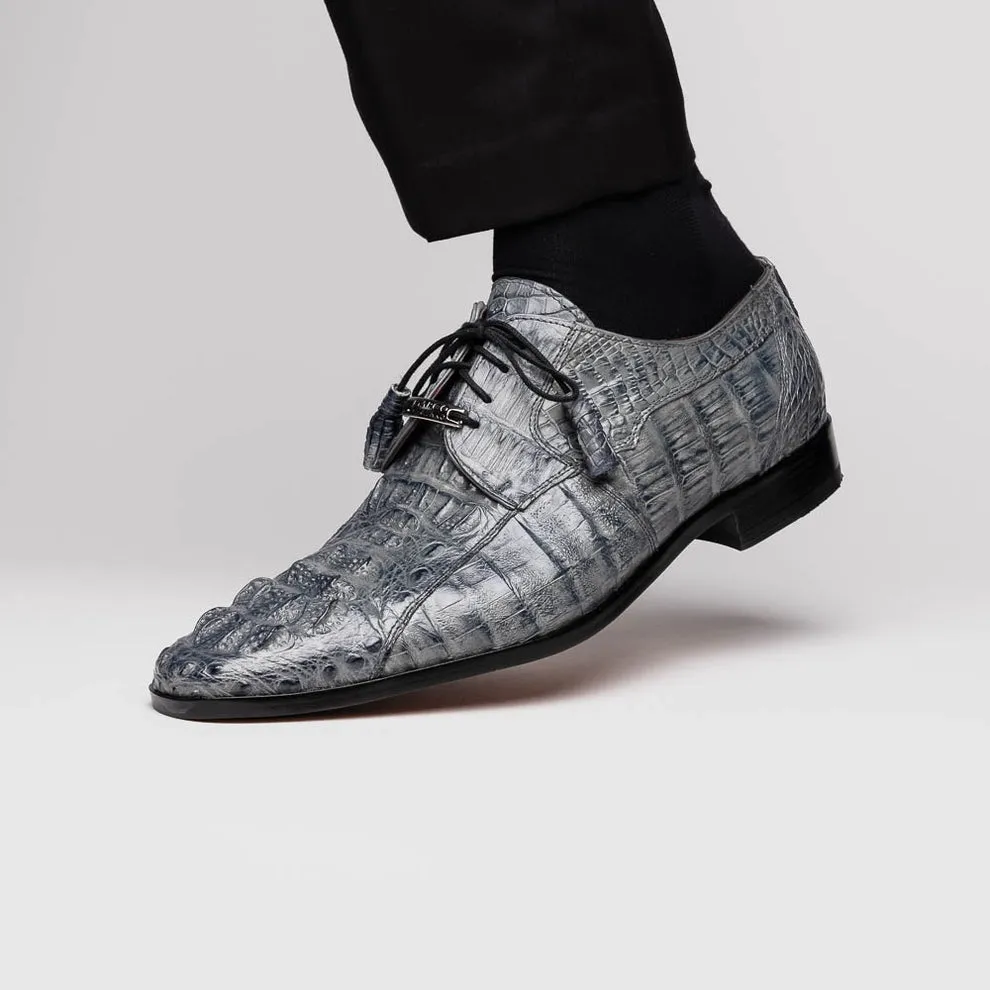 Gray Exotic Crocodile Derby Oxfords for Men