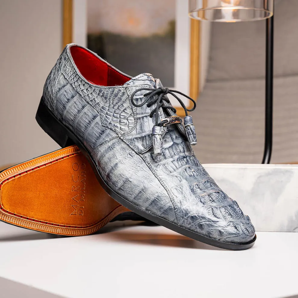 Gray Exotic Crocodile Derby Oxfords for Men