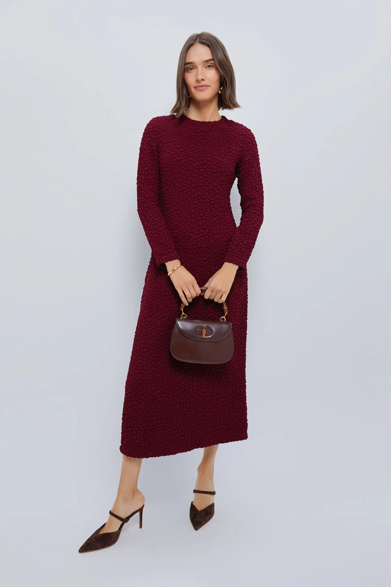 Maroon Textured Madison Midi Dress