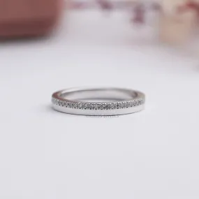 Matte Finish Pave Set Round Cut Half Eternity Band