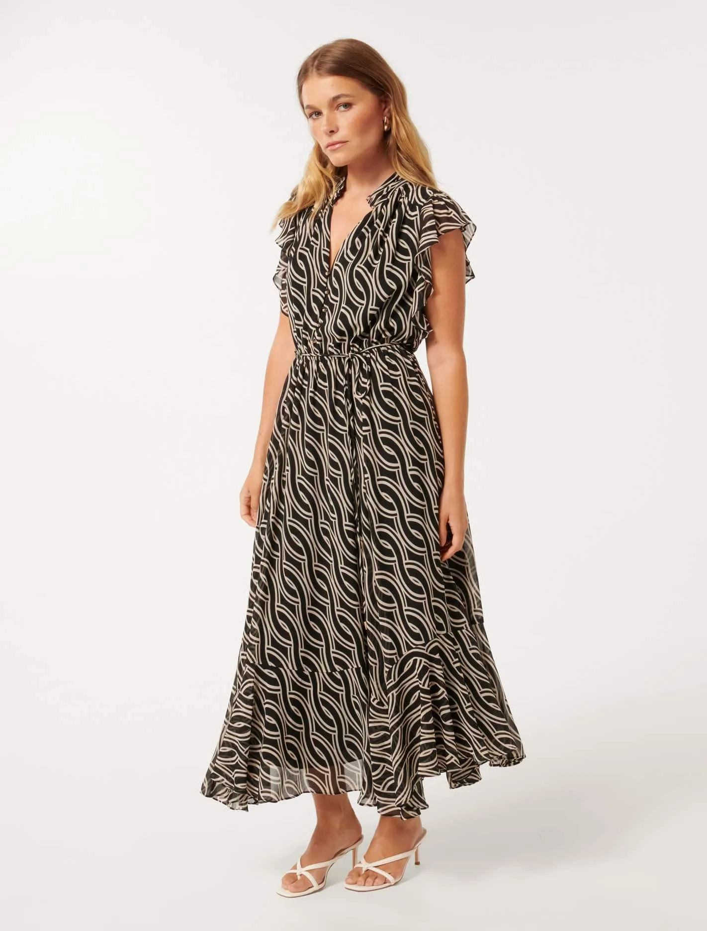 Maxine Petite Ruffle-Sleeve Midi Dress