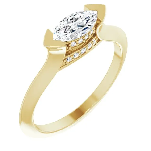 Maya Ring - Sideways Set Marquise Diamond Accented Engagement Ring