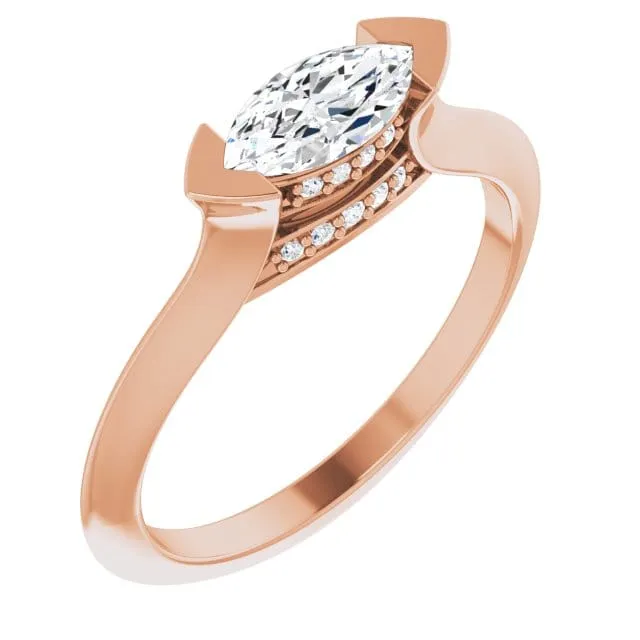 Maya Ring - Sideways Set Marquise Diamond Accented Engagement Ring