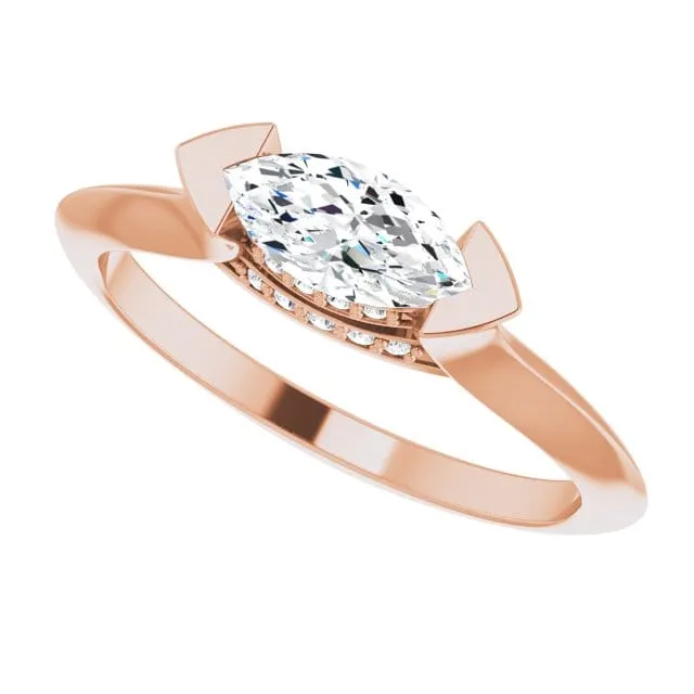 Maya Ring - Sideways Set Marquise Diamond Accented Engagement Ring