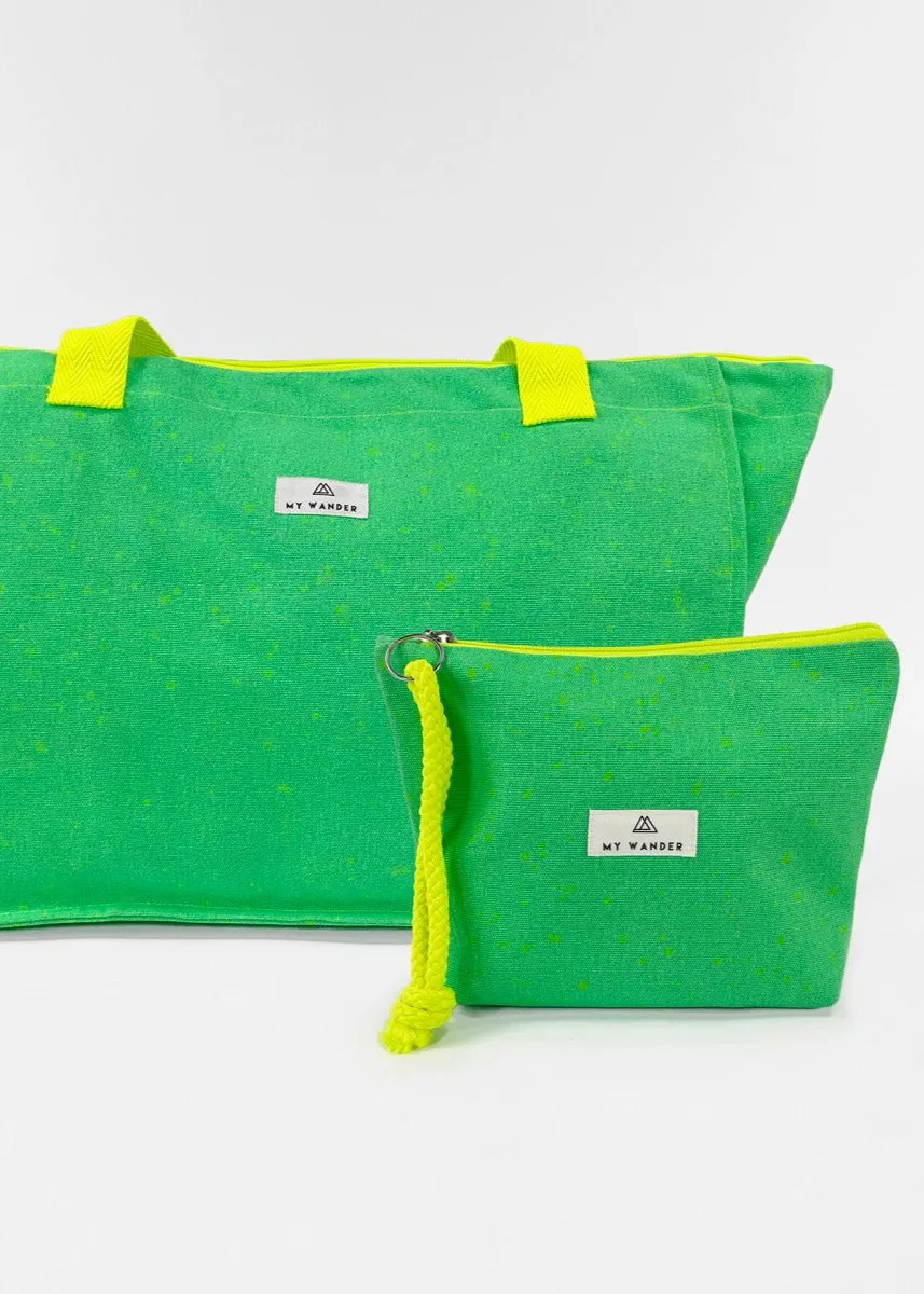 Medium Fluorine Green Drops Pack + Toiletry Bag