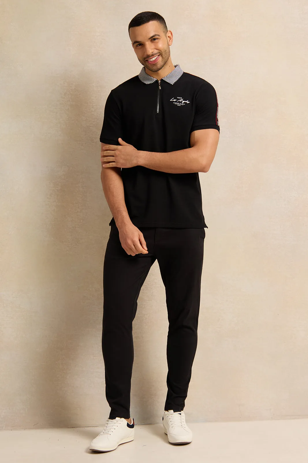 Men Black Embellished Polo Shirt