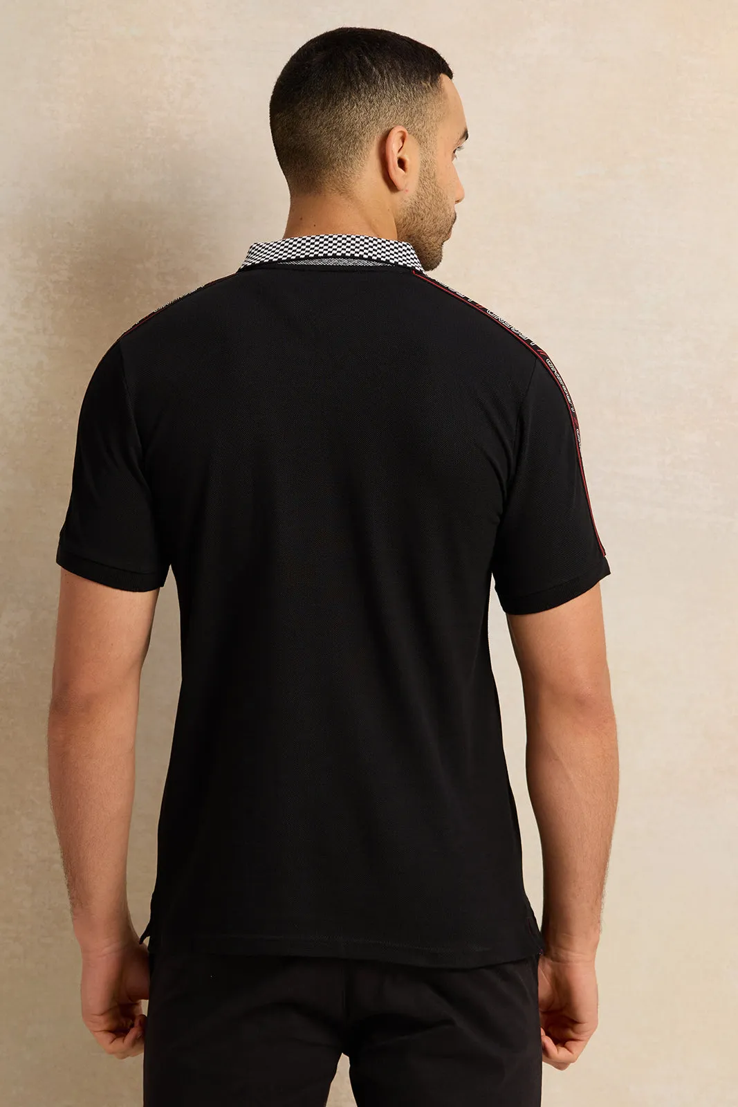 Men Black Embellished Polo Shirt