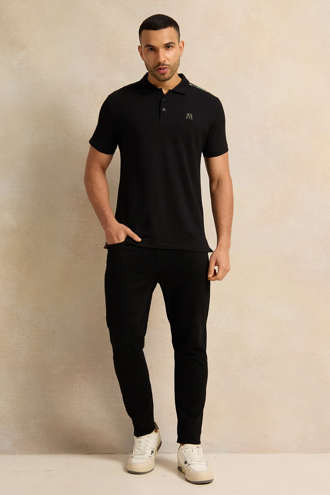 Men Black Solid Polo Shirt