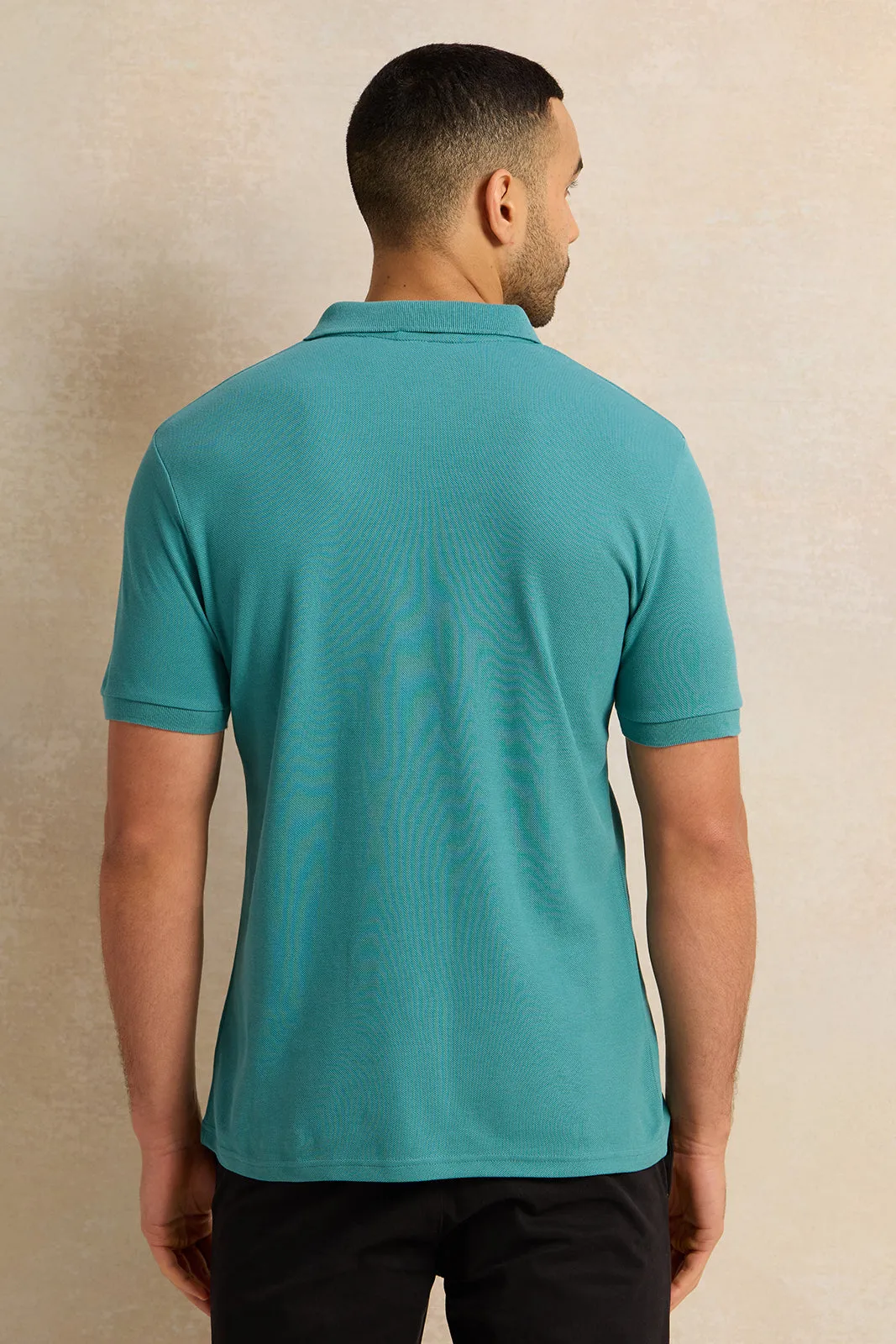 Men Blue Basic Pique Polo Shirt