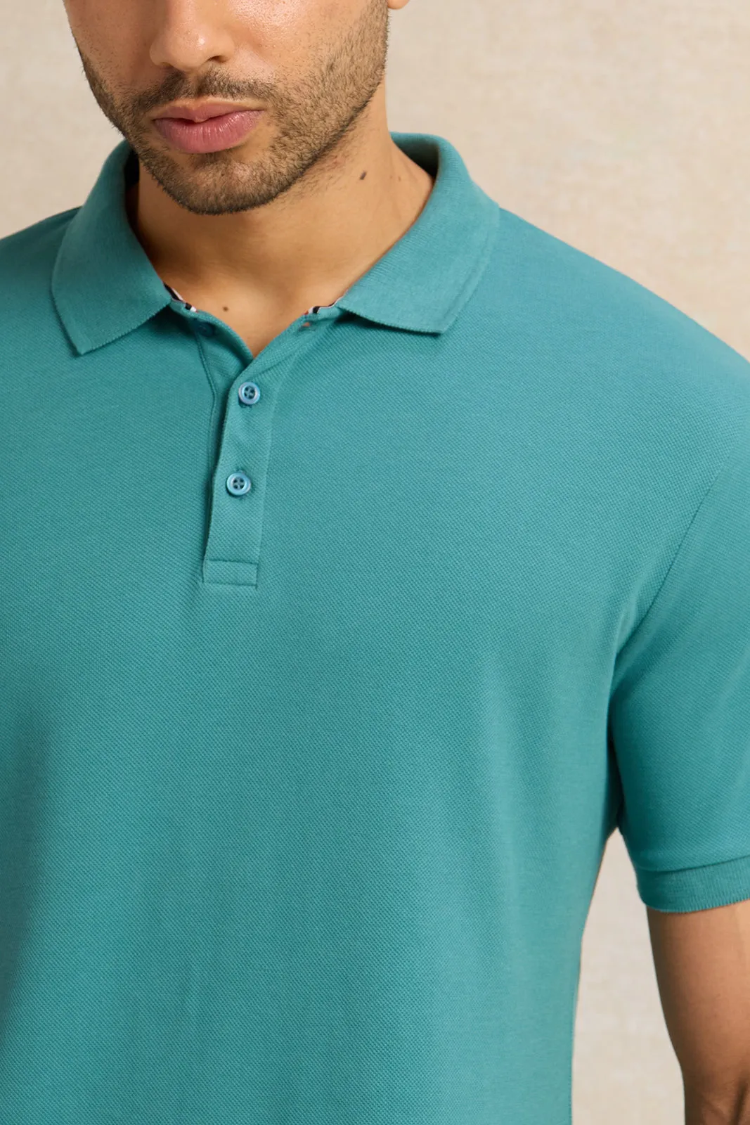 Men Blue Basic Pique Polo Shirt