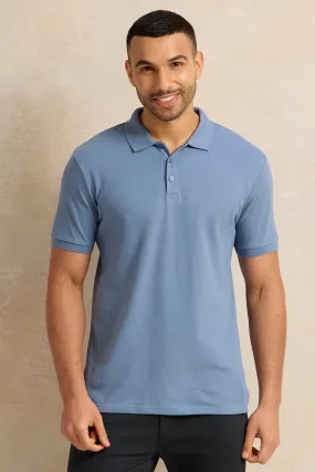 Men Blue Solid Pique Polo Shirt