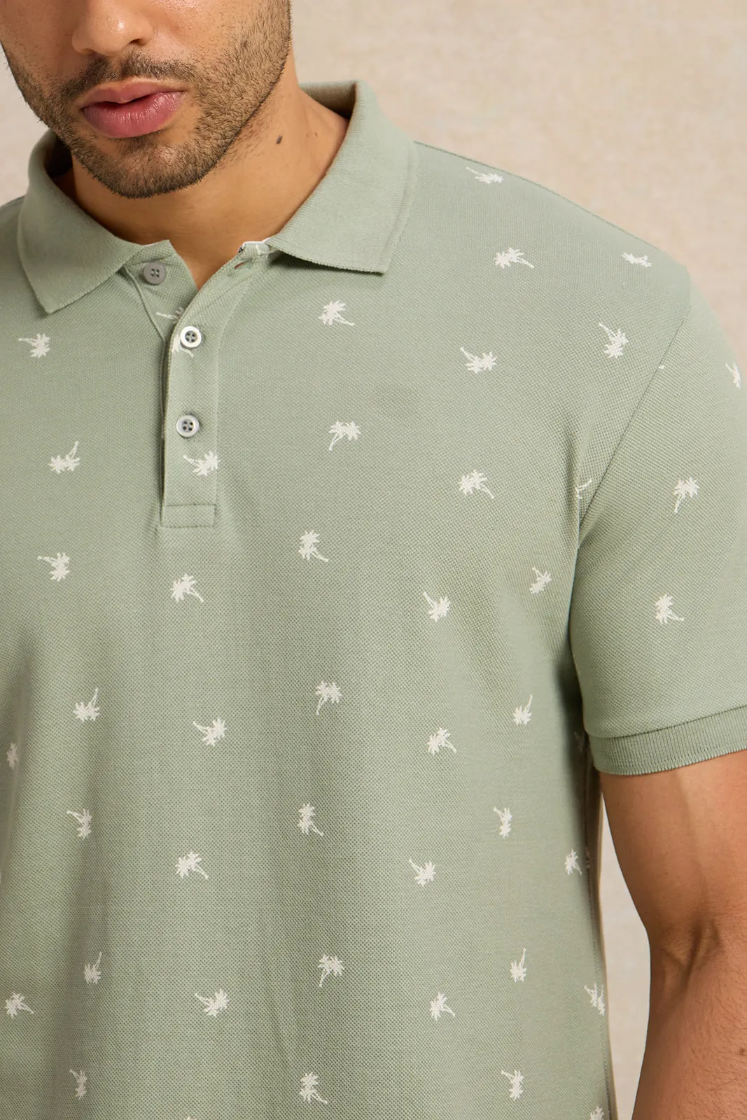 Men Green All Over Print Polo Shirt