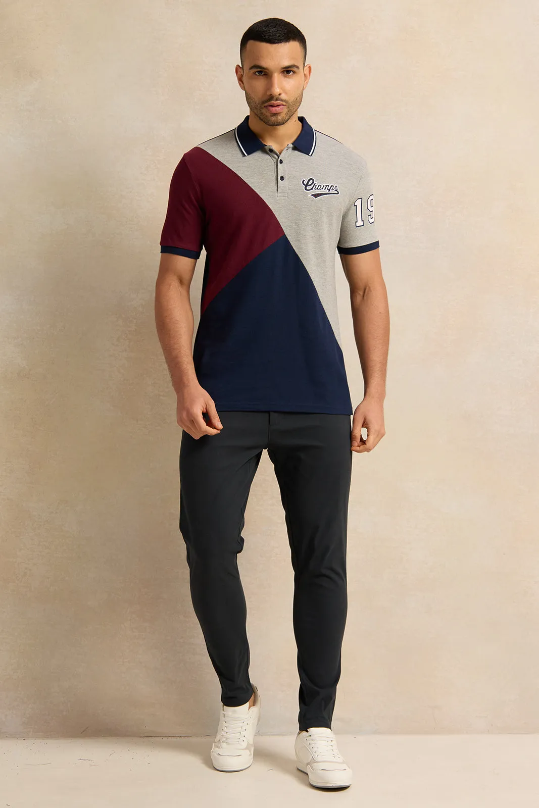 Men Multicolour Cut And Sew Polo Shirt