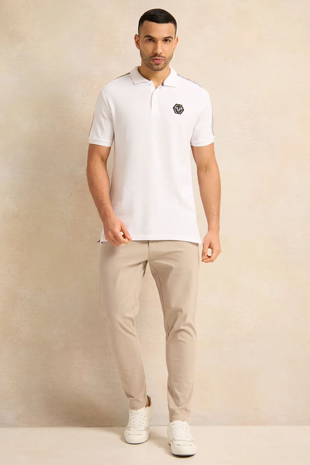 Men White Solid Polo Shirt