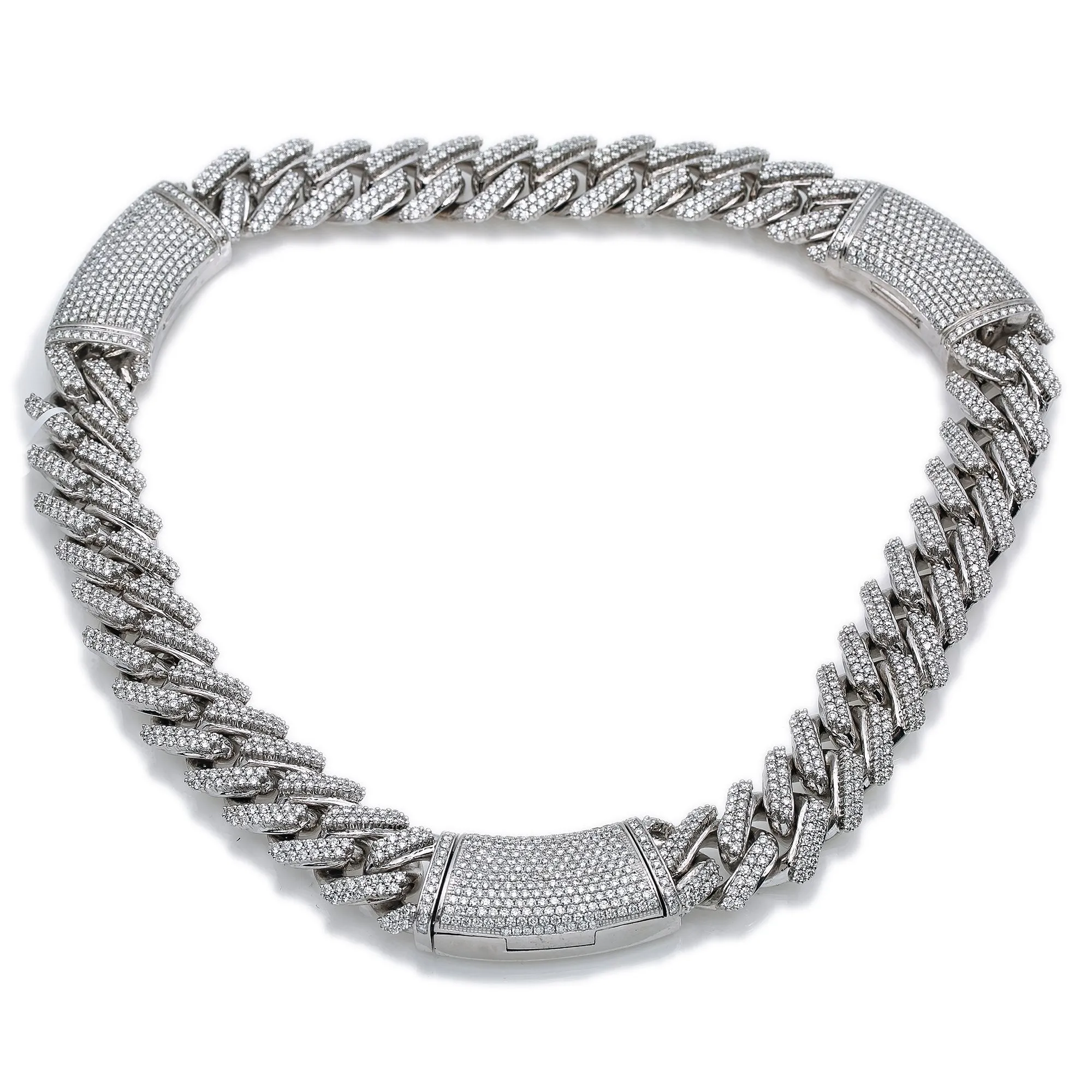 Men's 10K White Gold Choker Necklace Featuring 34.26 Carat Diamonds