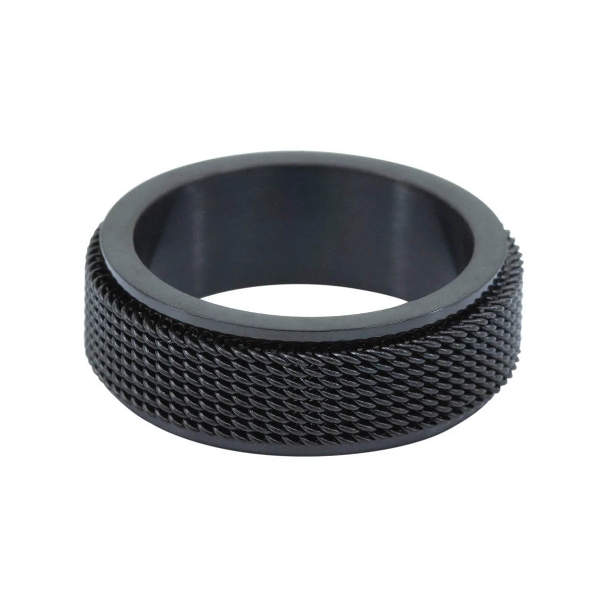 Black Steel Mesh Anxiety Ring for Men