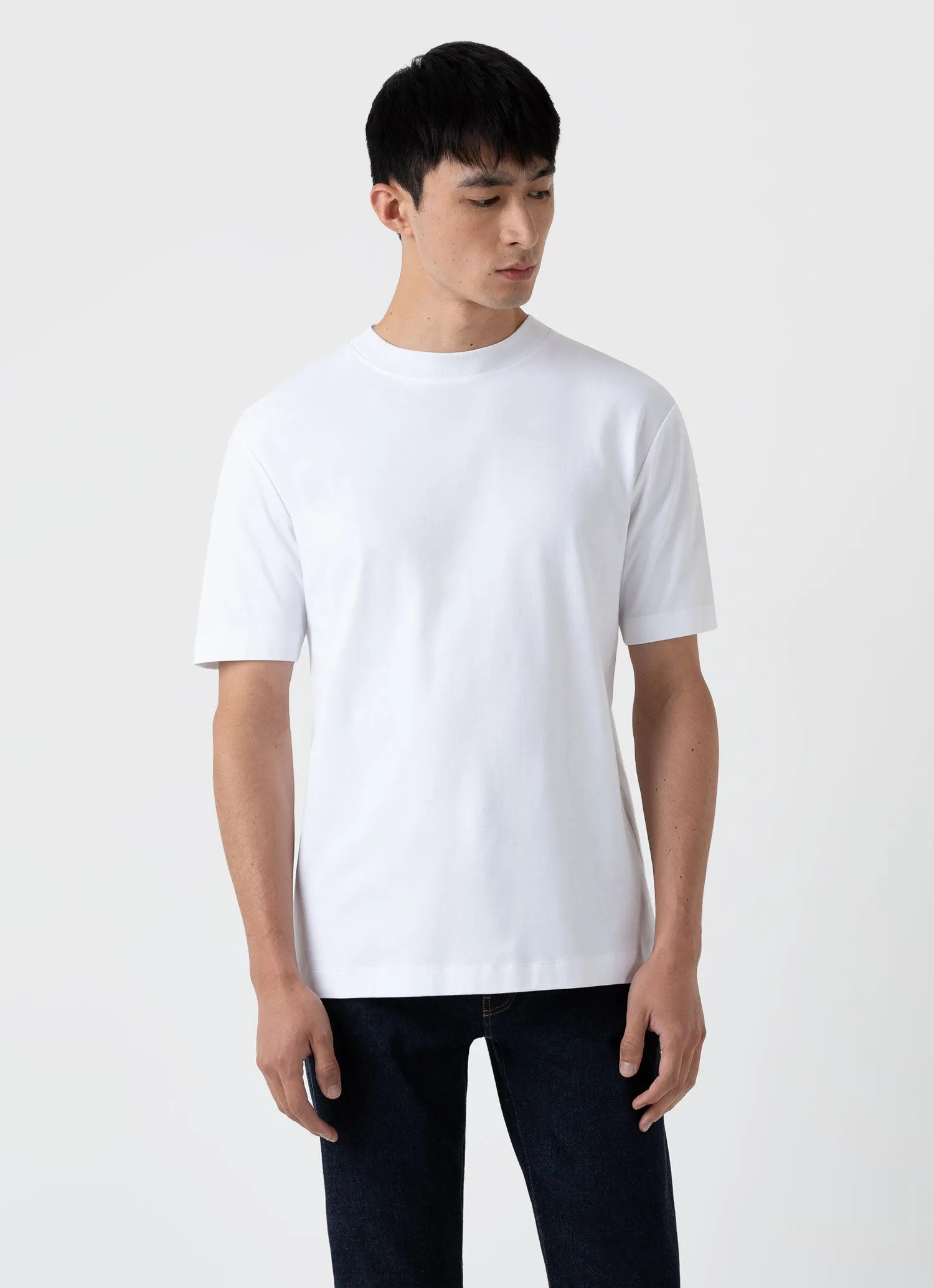 Men's Brushed Cotton Mock Neck in White