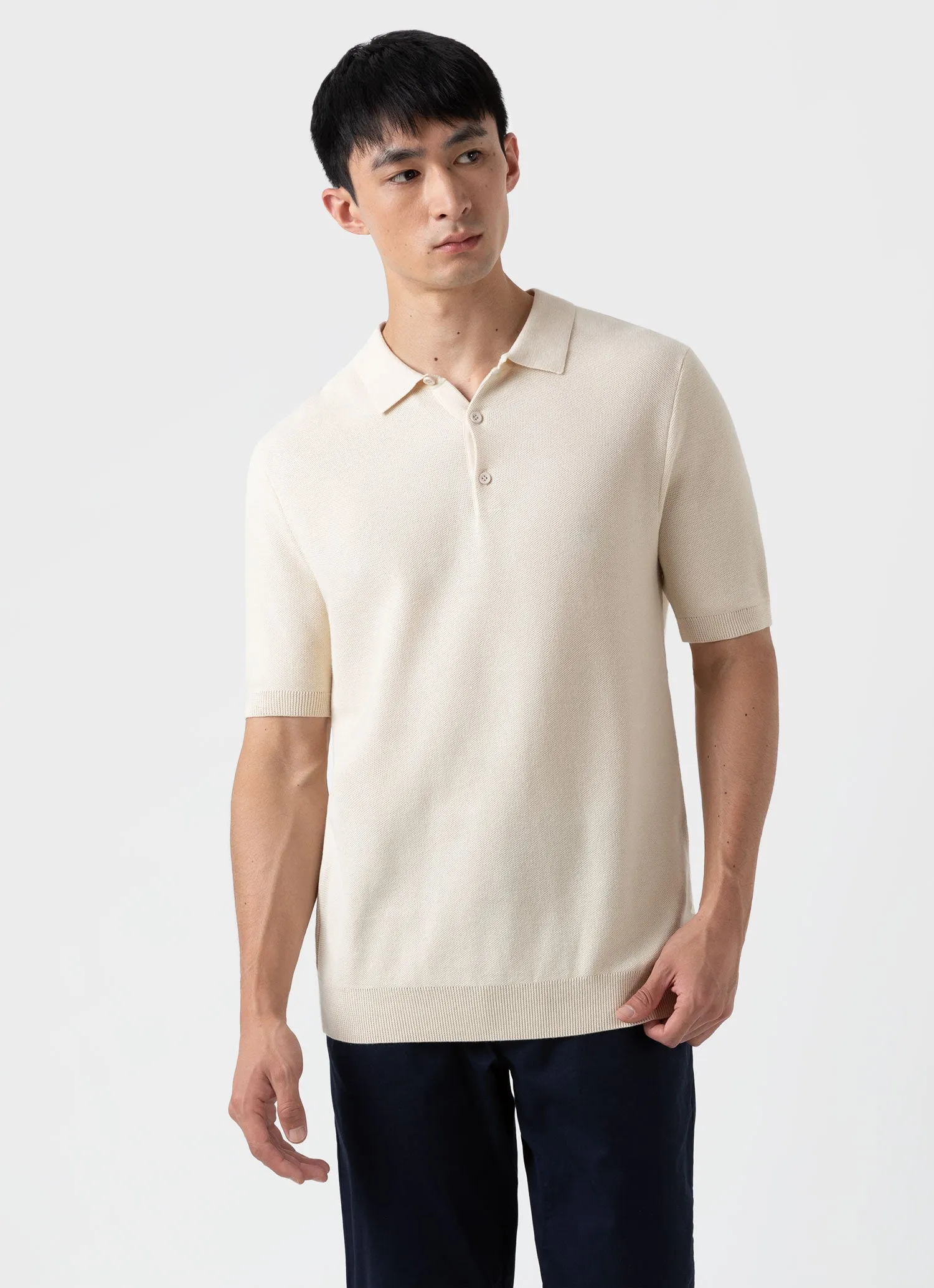 Men's Knit Polo Shirt in Ecru