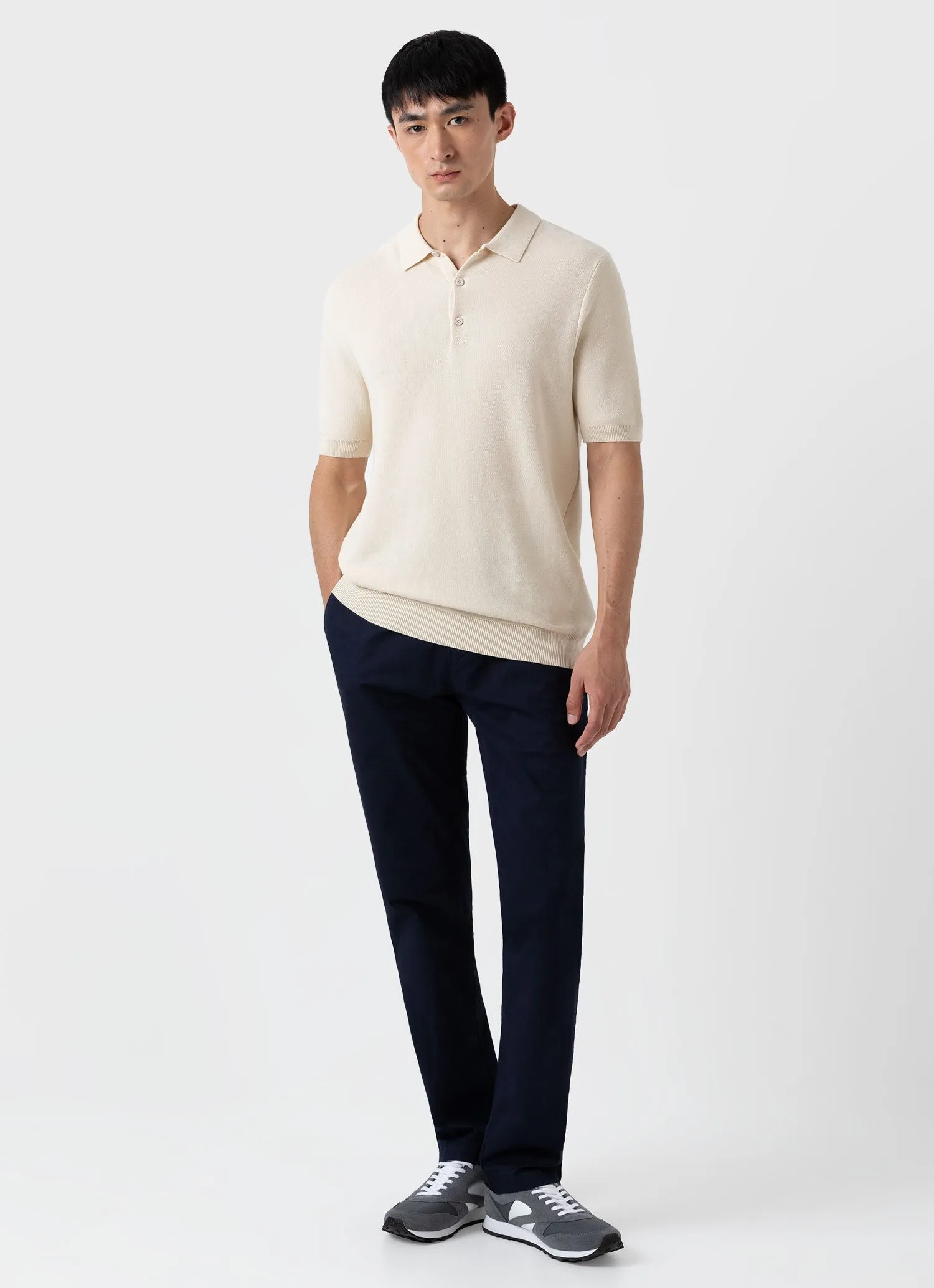 Men's Knit Polo Shirt in Ecru